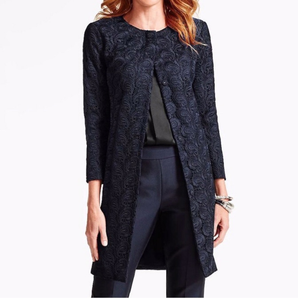Talbots Navy Blue Lace Long Coat Duster/16/NWT